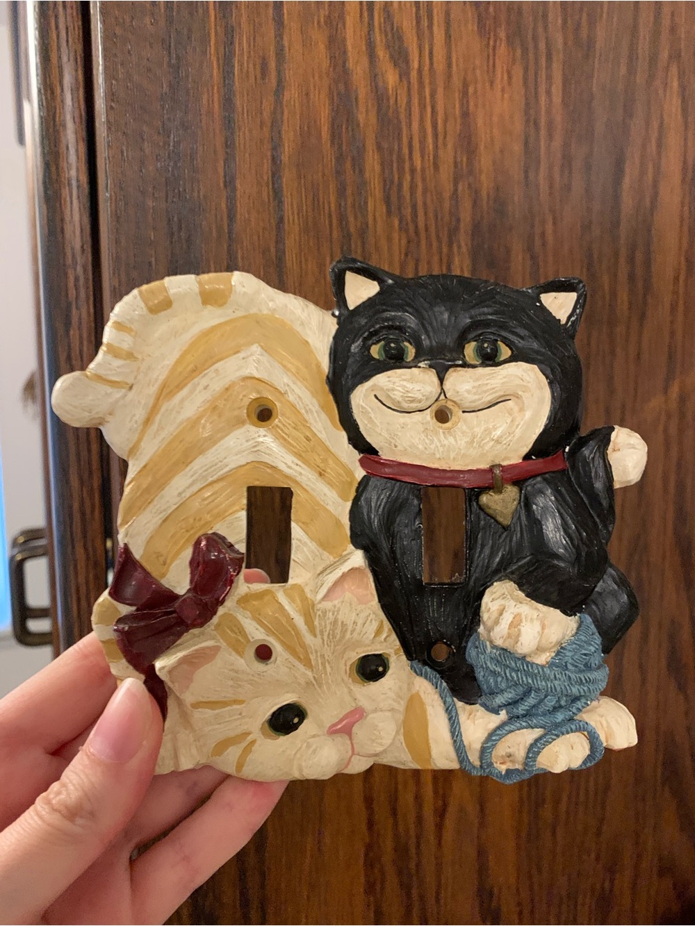 Vintage Tabby and Tuxedo Cat Double Light Switch Cover by Figi - Picture 2 of 5